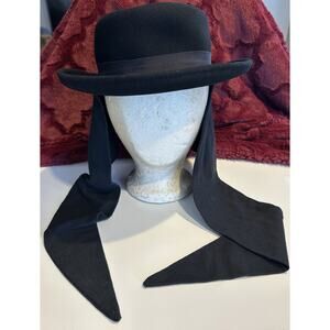 Commodore 40's Black Wool Wide Brim Womens Hat Under Neck Tie Mourning Steampunk